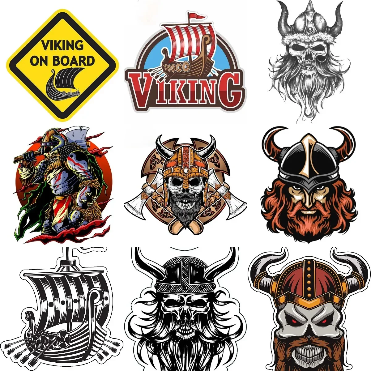 

Viking Warrior Skull Axe Ship Creative Waterproof Stickers for Decorate Car Wall Window Fridge Table Bicycle Motorcycle Off-road