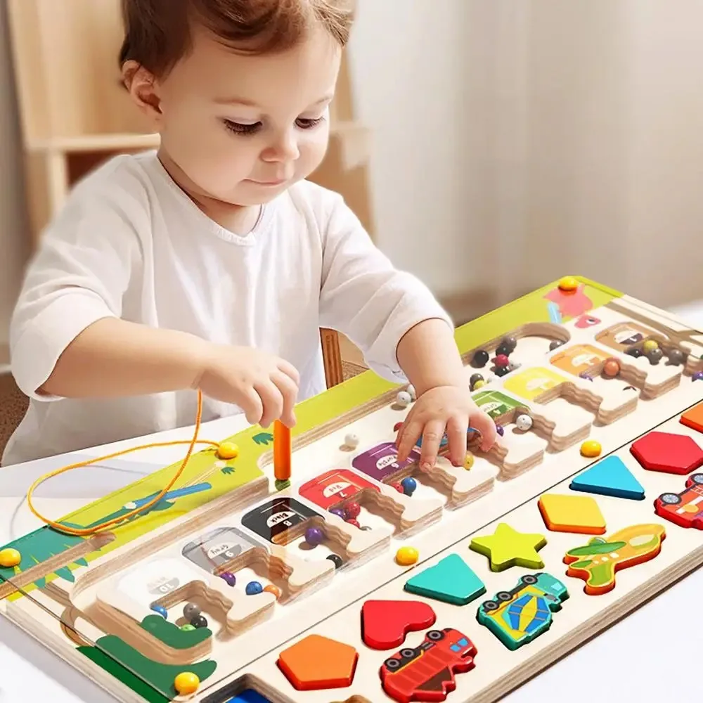 Montessori Wooden Toys Magnetic Color Sorting Maze Kid Shape Matching Puzzle Game Board Math Early Educational Toys for Children