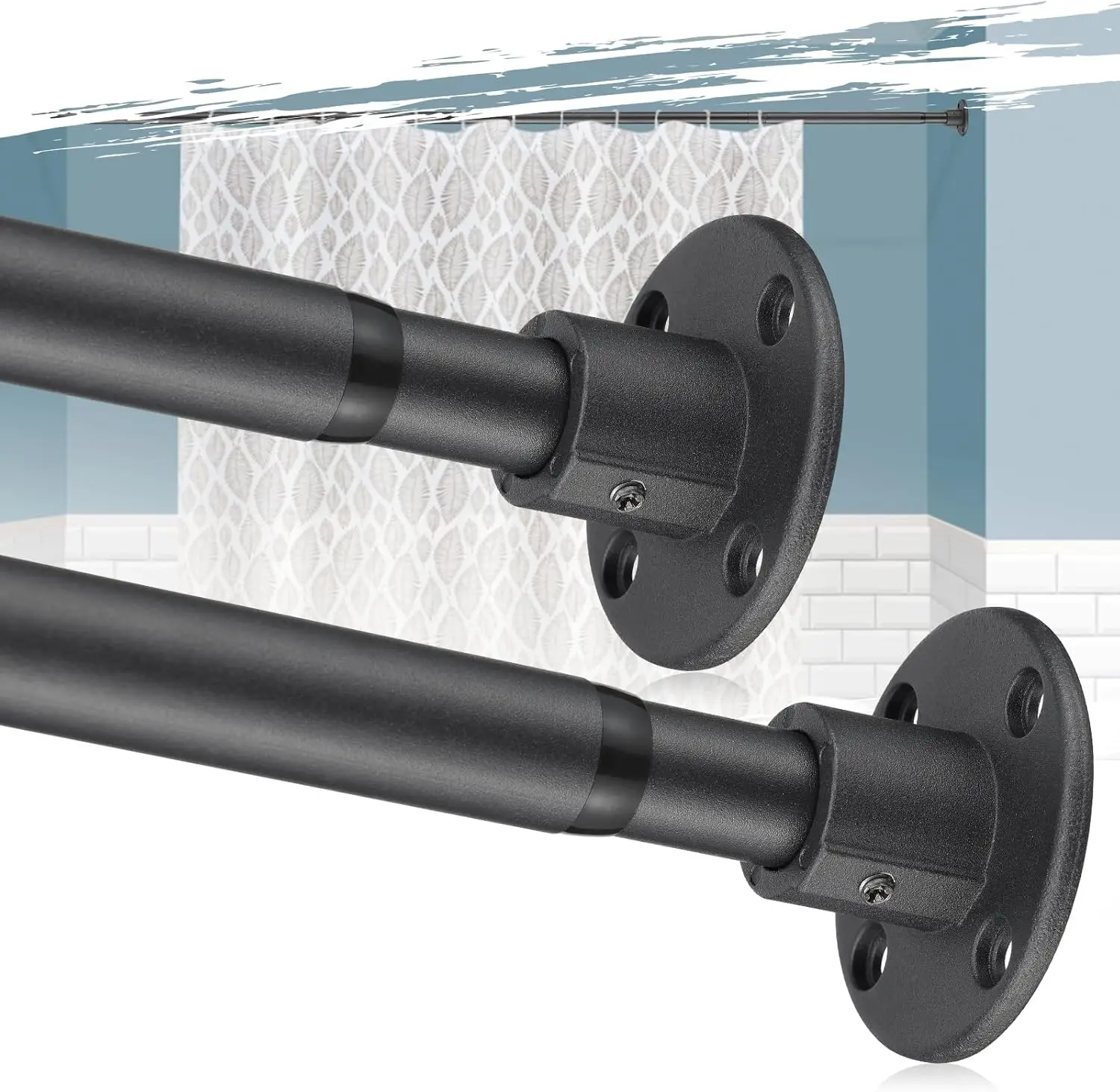 

Heavy Duty Adjustable Shower Curtain Rod, Wall Mounted Rustproof for Bathroom, Matte Black 2 Pack