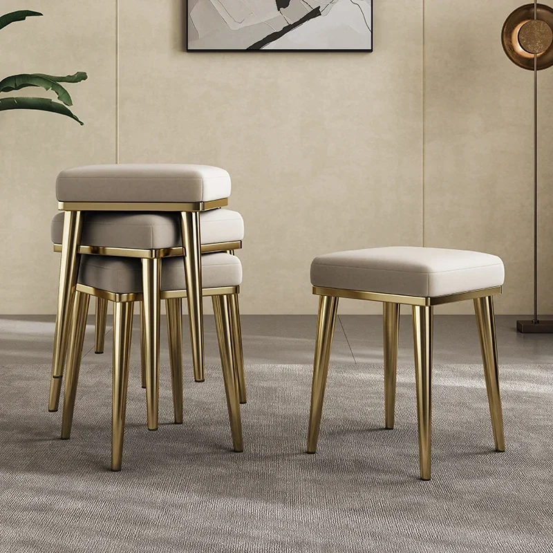 

Light luxury leather dining chair household stackable square stool dining table spare stool modern simple stainless steel