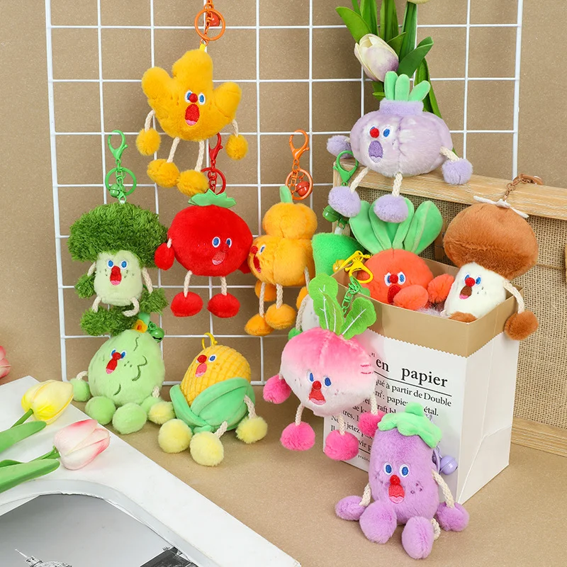 15cm Cute Vegetable Plush Keychains Kawaii Vegetable Soft Keychain Pendant Car Key Buckle Accessories Girl women Bag Hanging