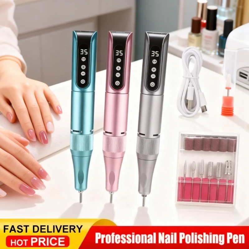 

Беспроводная дрель для ногтей, 35000 об/мин, USB-пилочка для ногтей, полировальная ручка, перезаряжаемая дрель для ногтей, портативная маникюрная дрель, инструмент для салона