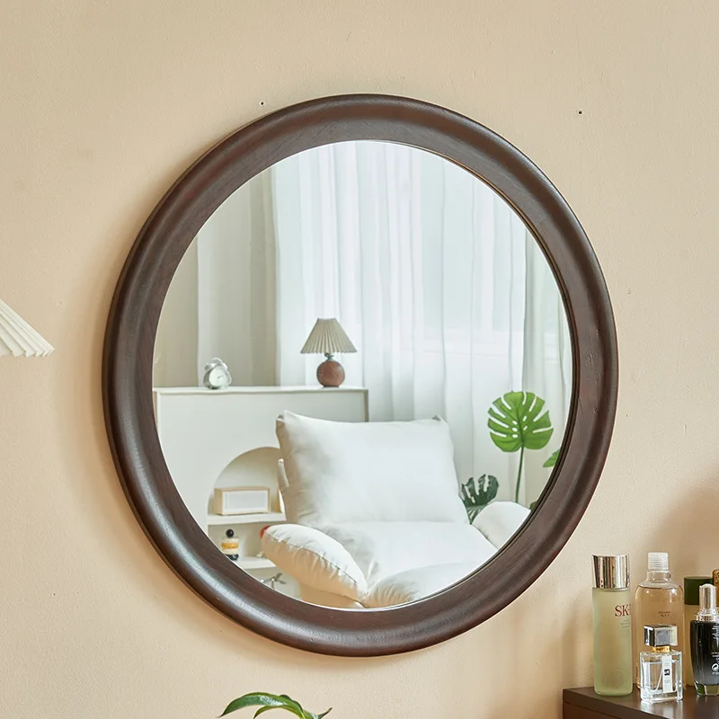 Round Vintage Framed Bedroom Makeup Mirror Living Room Wall Decoration Wall Mounted Mirror B&B Hotel Bathroom Mirror