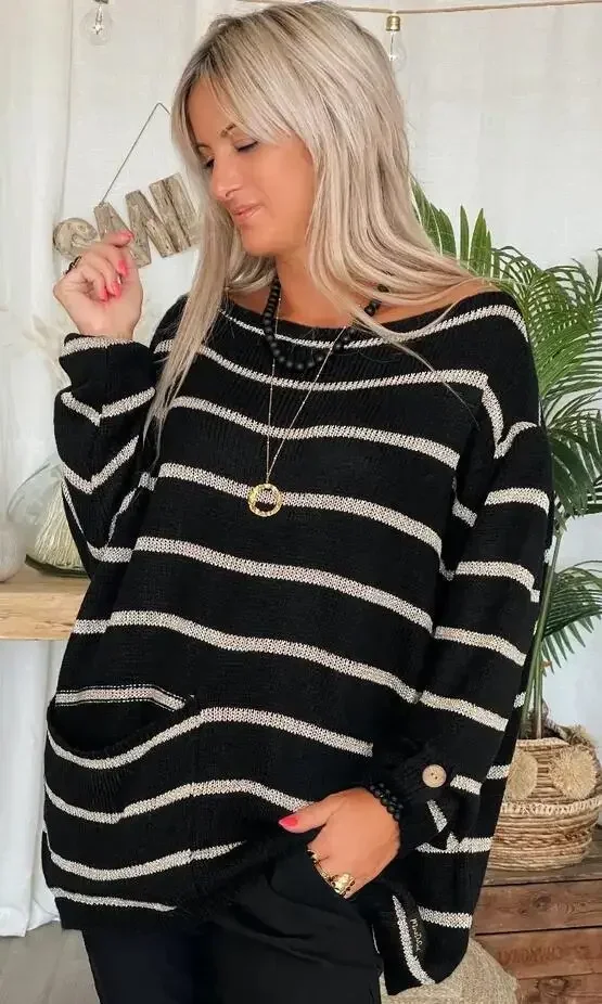 

Women Sweater Striped O-neck Spring Knitting Long Sleeve Loose Sweaters Female New Winter Warm Trendy Casual Lady Clothes