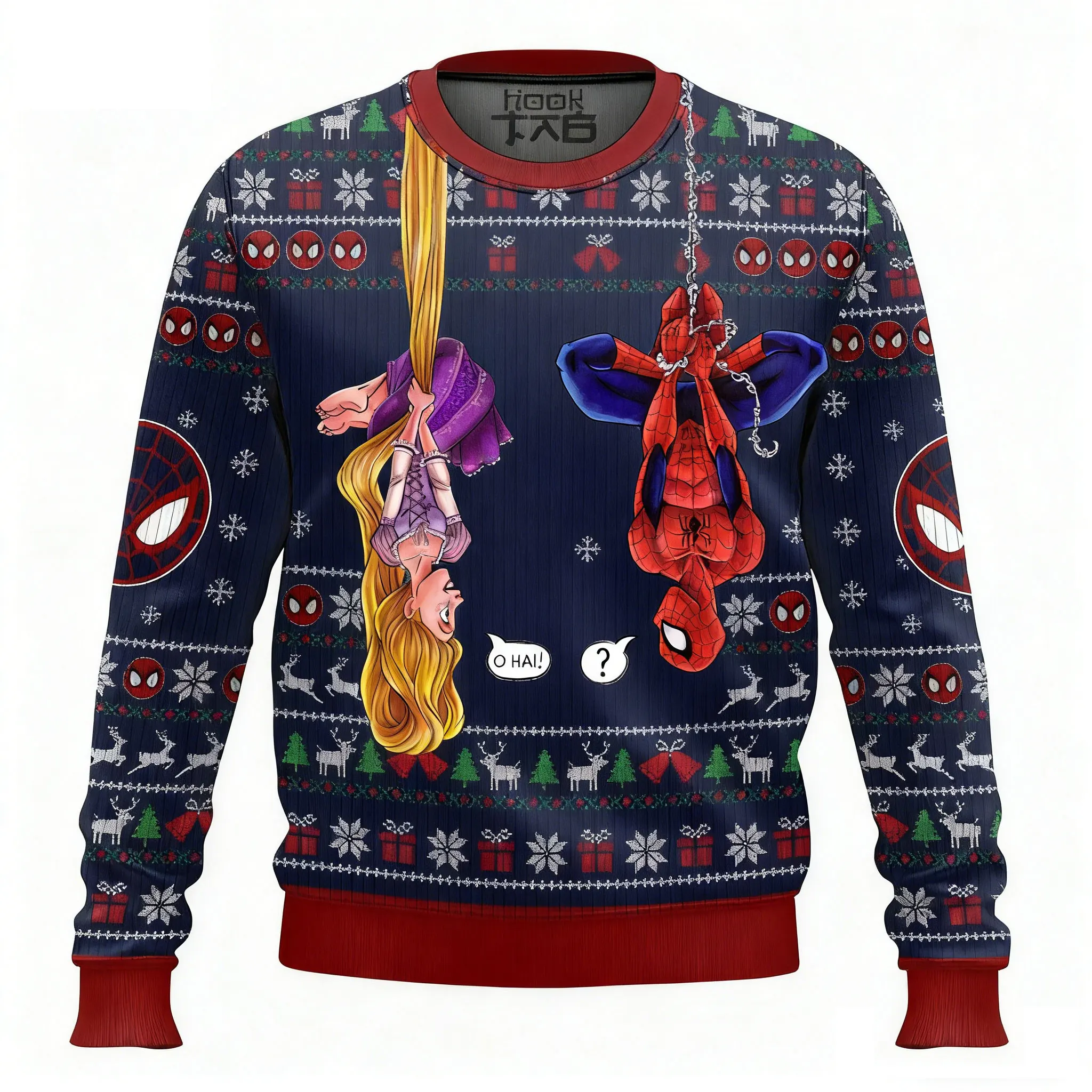 الرجل العنكبوت مارفل معلقة طويلة الشعر الأميرة متعة ومبتكرة رابونز خرافة خارقة مضحك الاتجاه عيد الميلاد سترة قبيحة