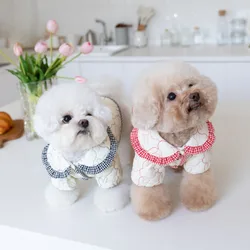 Autumn and Winter Embroidered Cotton Parkas Cute Plaid Lapel Coat Cute Warm Coat Cat and Dog Clothing Pet Clothing Teddy Bear