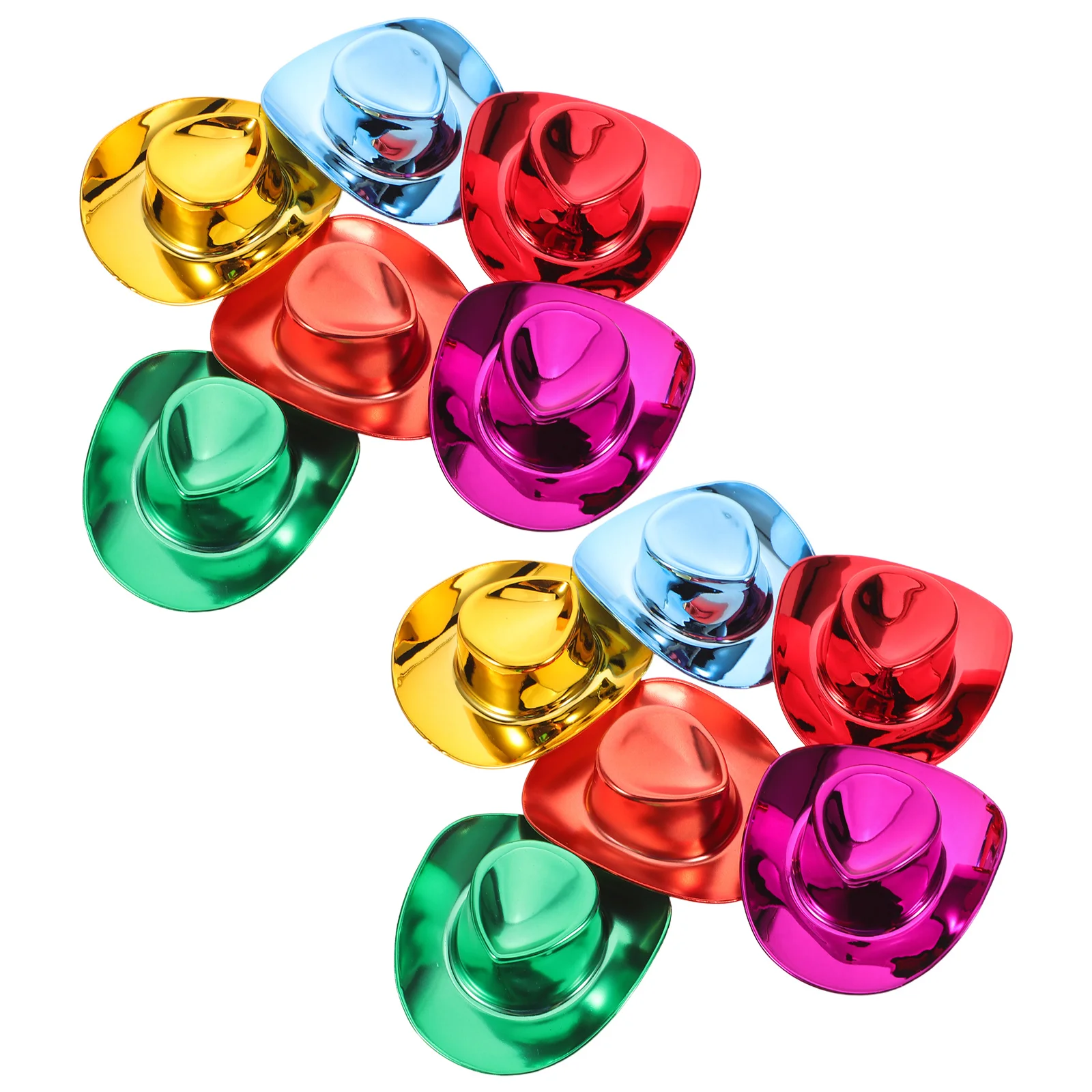 

12Pcs Plastic Glitter Mini Cowboy Hats Colorful Western Cowgirl Caps Party Dress-Up Accessories Holiday Cake Toppers Decorations