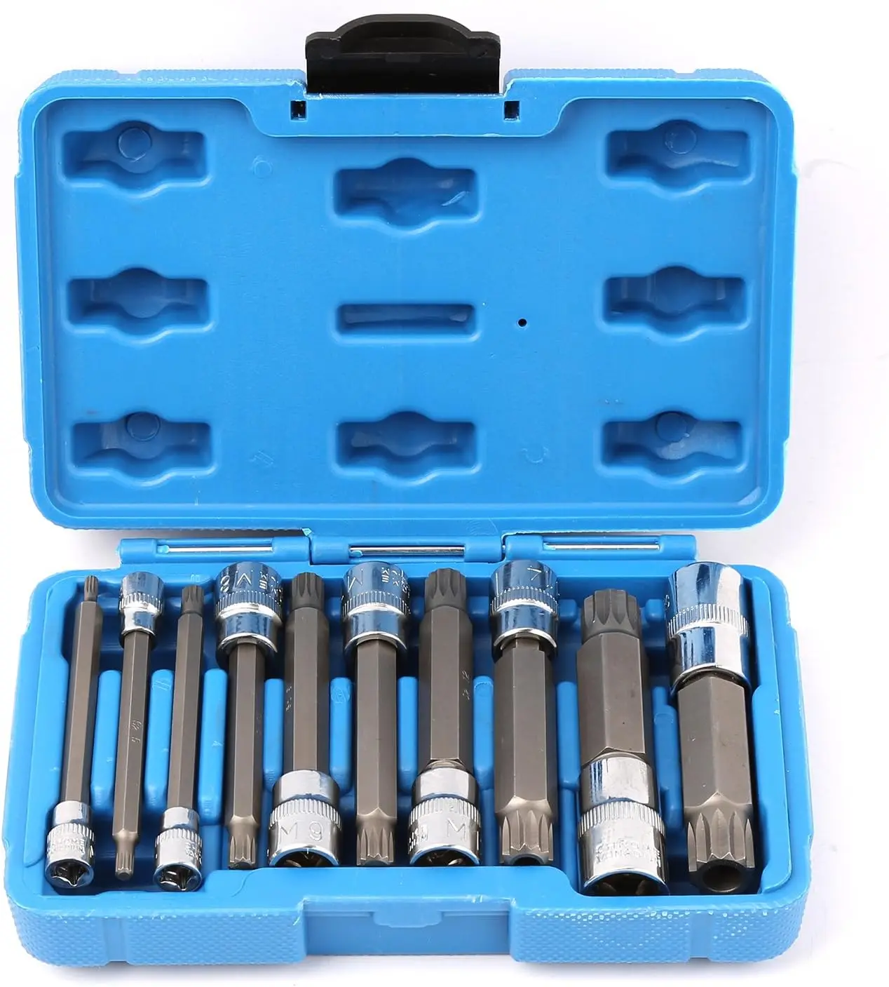 

10Pcs XZN Triple Square Socket Kit Spline Socket Bit Set Long Drive Metric Bits 4-Inch Kit ¼“ ⅜” and ½” Drive Ratchets