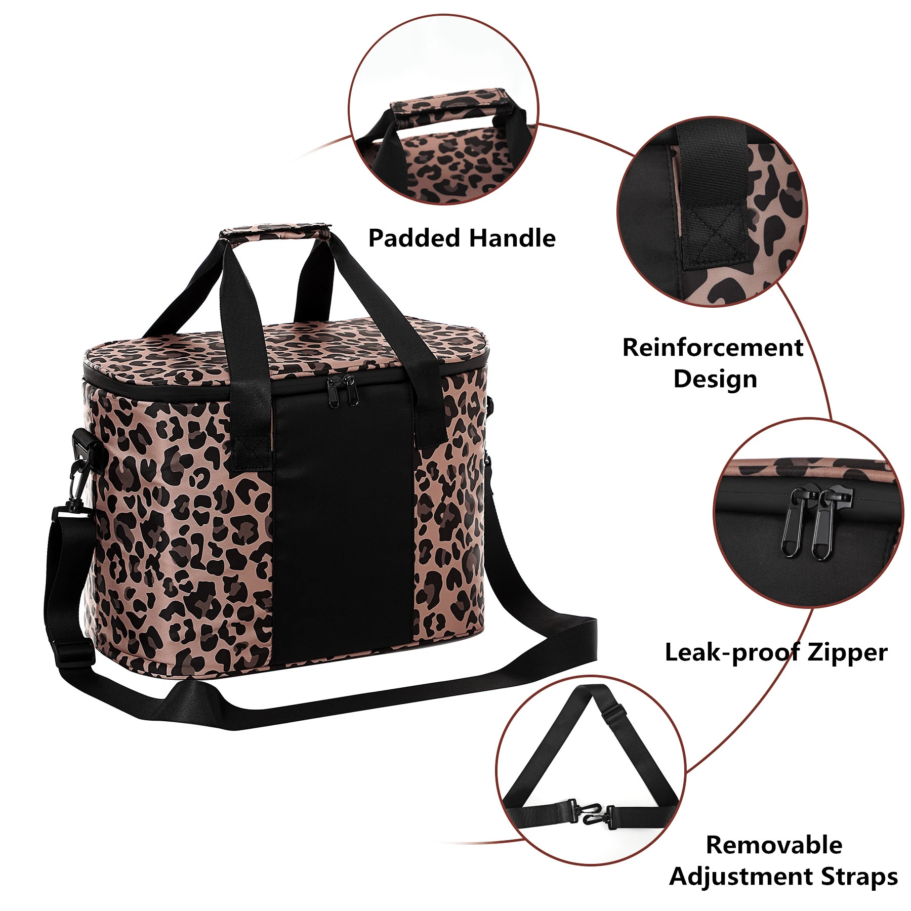 Cooler Shoulder Bag Women Insulated Cool Box Thermal Food Tote Men Large Leopard Waterproof Leakproof Portable Travel Reusable