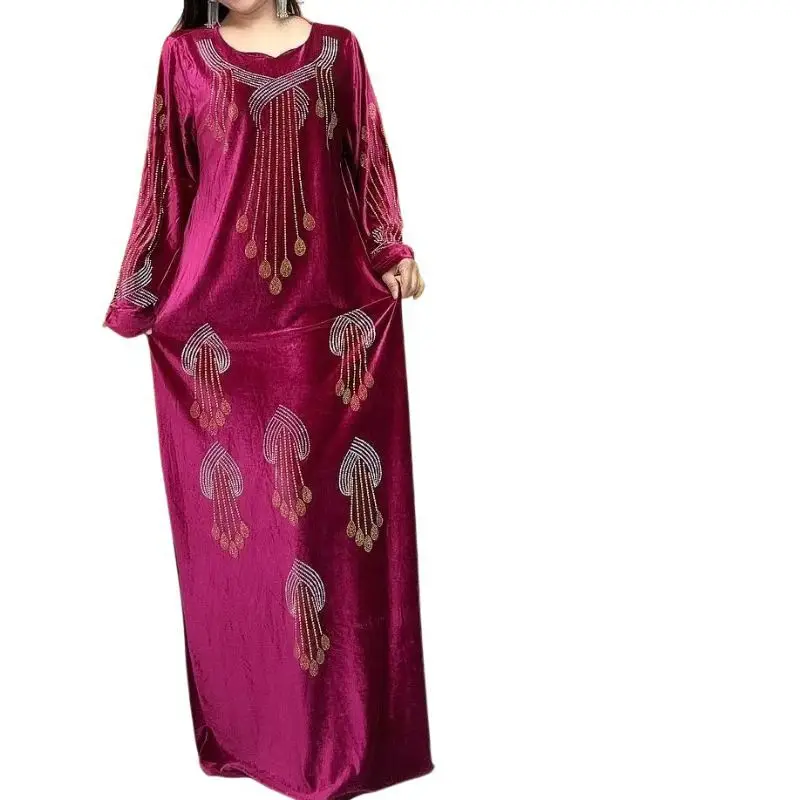 African Dresses For Women 2023 Dashiki Robe Africaine Africa Clothing Elegant Sequins Velvet Long Sleeve Maxi Dress Musulmane
