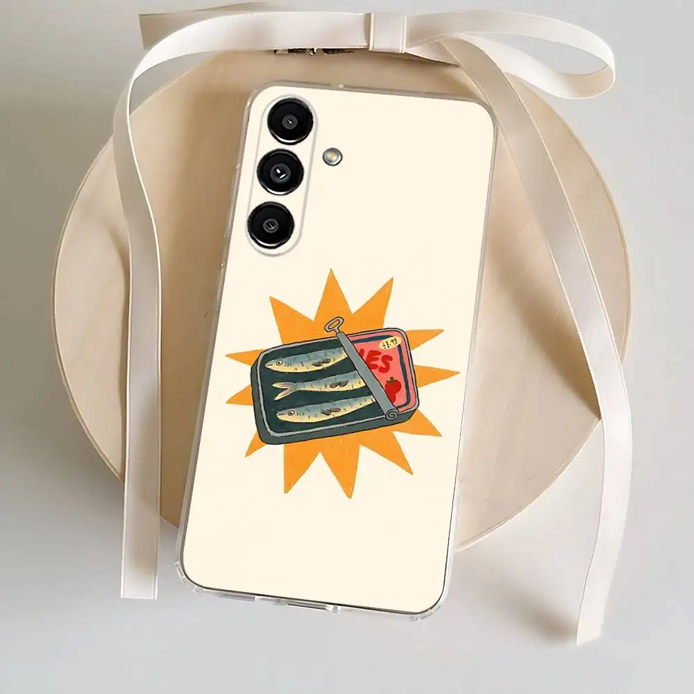 Phone Case For Samsung S24,30,21,22,23,20 FE,lite,PIus,Ultra,5G,Note,9,10 Cartoon Fish Sardines Transparent Cover