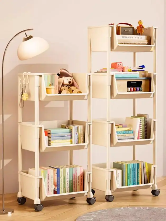 

Мобильная многоярусная книжная полка-стеллаж на колесиках, маленькая тележка для кухни, спальни, гостиной, пластиковый органайзер