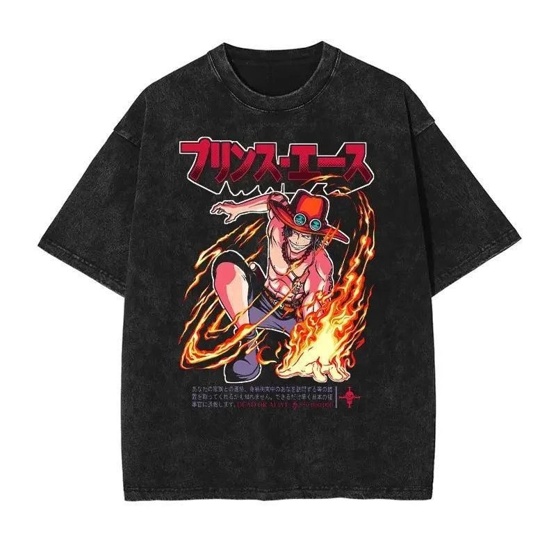 

Футболка из хлопка с принтом в стиле японского аниме ONE PIECE, ретро-футболка из стираного хлопка с короткими рукавами для мужчин и женщин, футболки Y2K в стиле Харадзюку