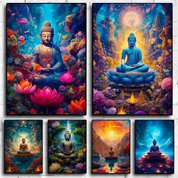 Stone Ancient Buddha Wall Art Poster Prints Ancient Buddha Meditation Landscape Canvas Painting Picture for Room Home Decor