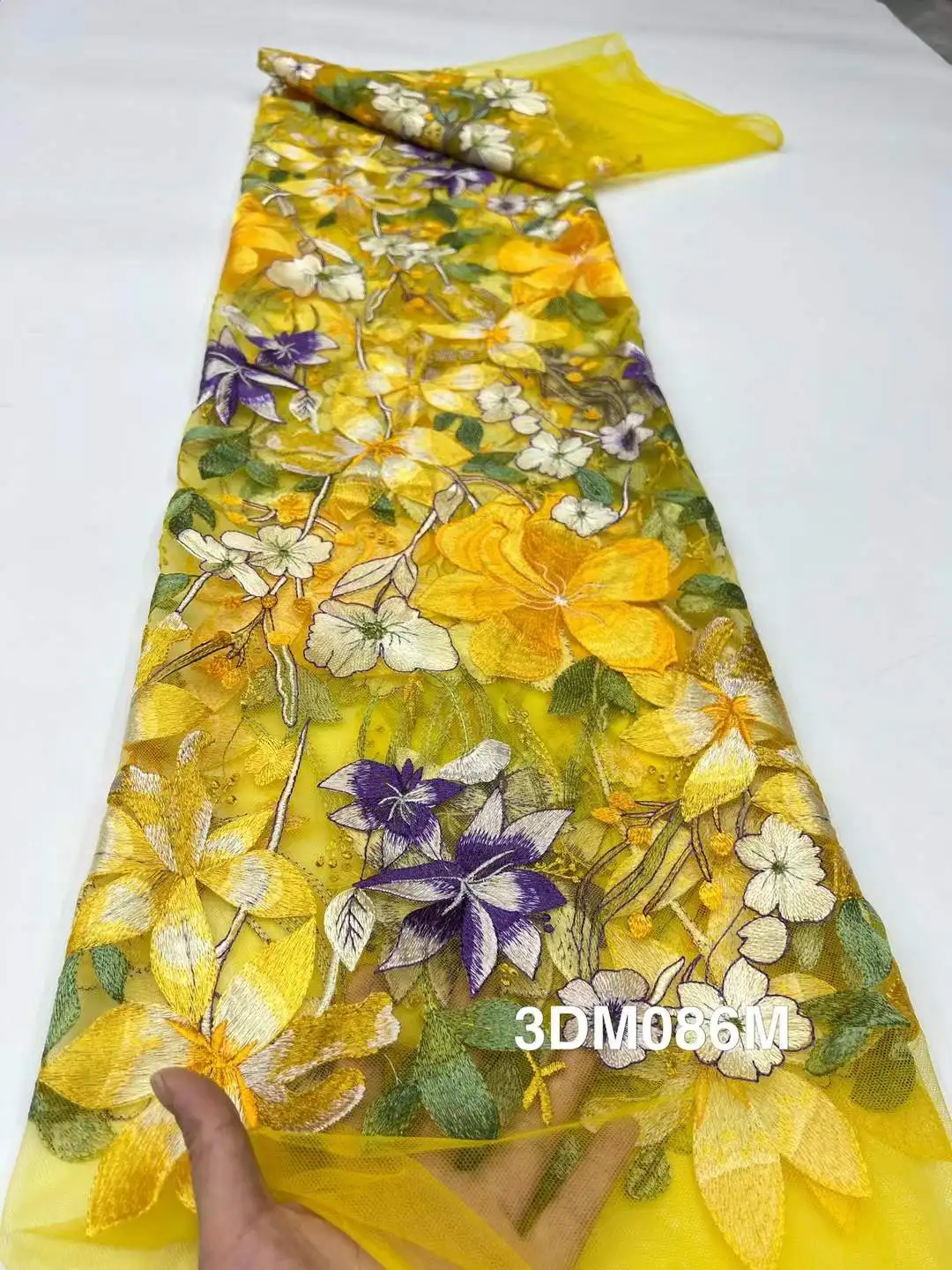 3D زهرة الدانتيل النسيج التطريز صافي زهرة كبيرة الأفريقي النيجيري الترتر تول صافي لفستان الزفاف مساء