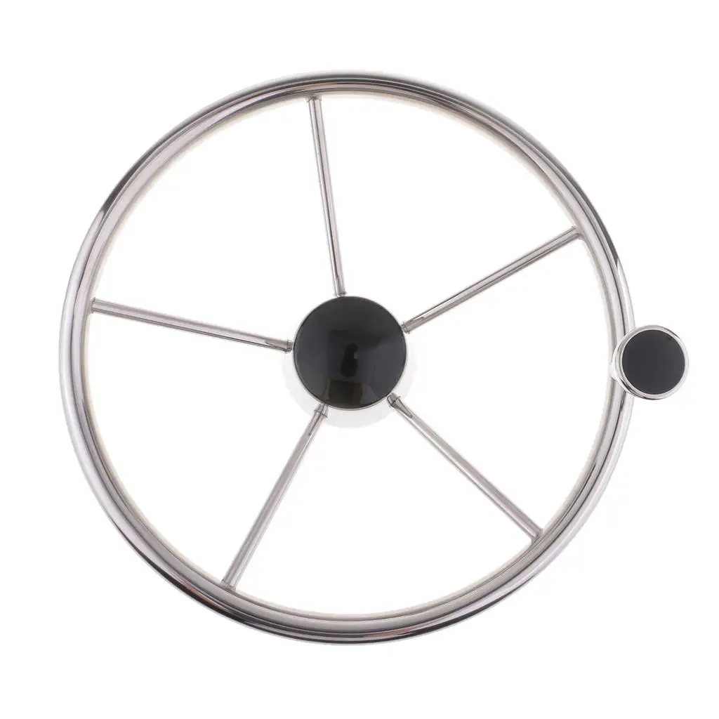 Universal Stainless Steel 5 Spoke Boat Yacht Steering Wheel 3/4 inch Shaft with Knob - 13.5inch/34cm Dia - Silver