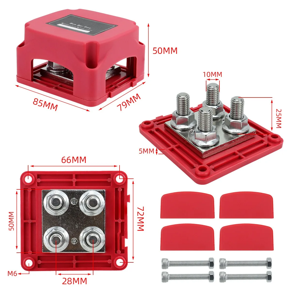 4XM10 For Auto RV Marine Truck Boat Heavy Duty 400A 48V Bus Bar Tin Plated Copper Power Distribution Block Ground Busbar Box