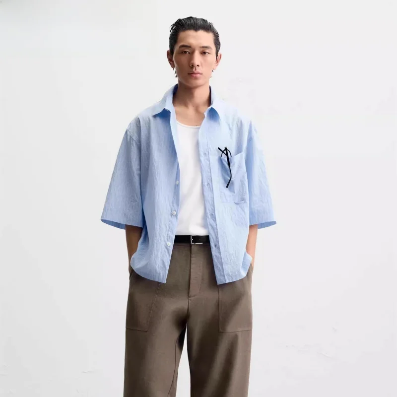 

Summer New Men's Casual Lightweight Loose Striped Collar ort Sve irt Simple Sle Spring Faion Basic Fit irt