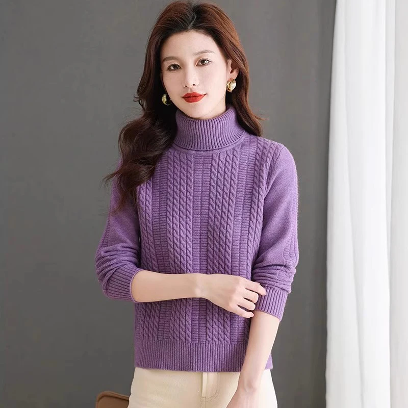 

New Women Autumn Winter Turtleneck Sweater Fashion Thick Long Sleeve Loose Knitted Pullover Casual Easy match Short Sweater