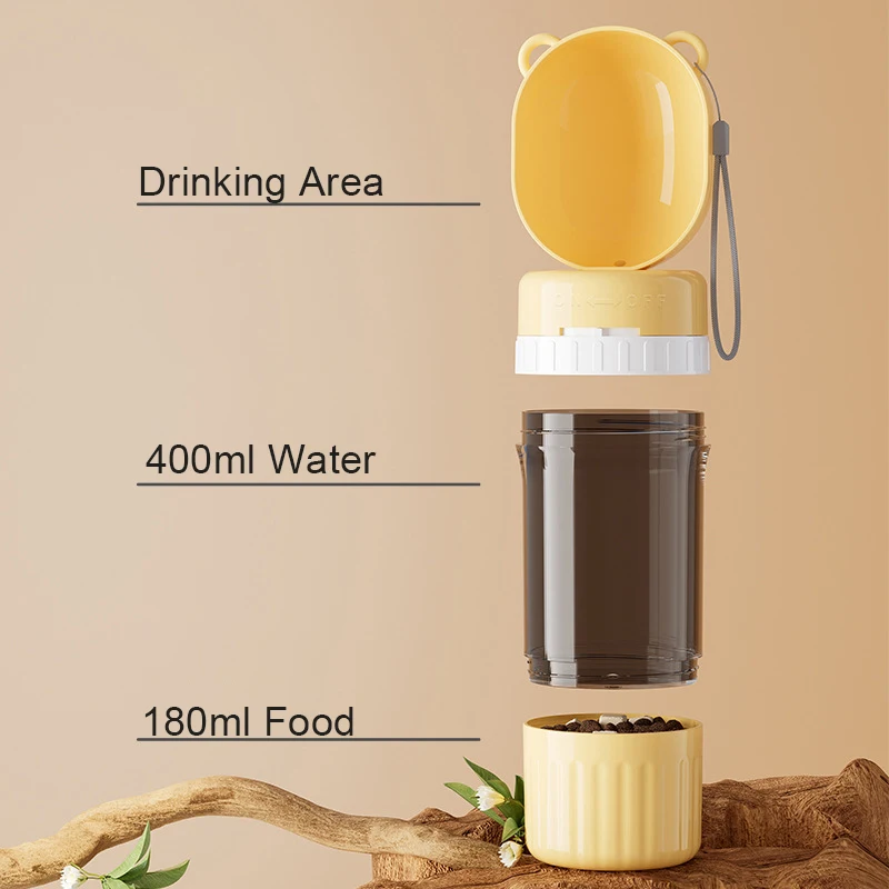 2 in 1 Portable Dog Water Bottle Pet Water Container with Food Storage Pet Travel Drinking Bowl for Dogs Cats Pet Supplies