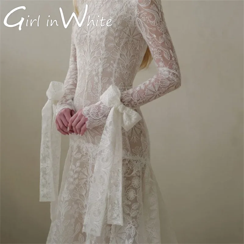 Elegantes Spitzen-Brautkleid mit langen Ärmeln und Schleppe, O-Ausschnitt, A-Linie, Brautkleid 2026, maßgeschneiderte elegante Kleider für Damen für die Braut