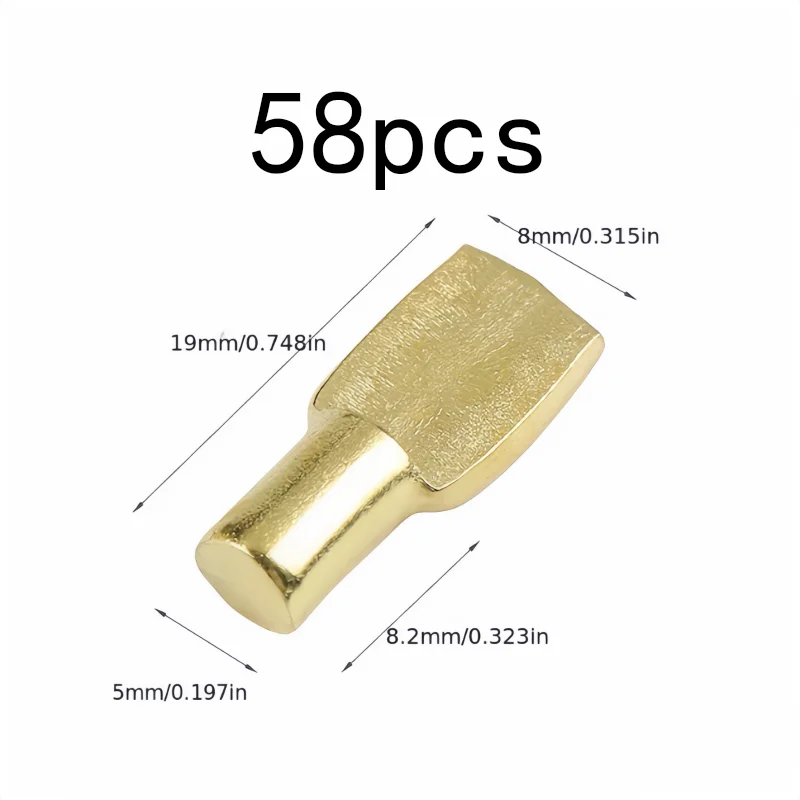 5mm Gold Shelf Pins 58 pcs, Gold Plated Finish, Sturdy Iron Core, for Cabinet Shelving, Multipurpose