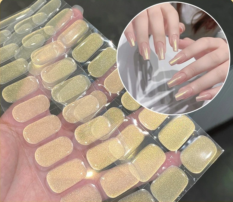 

[Порошок Авроры] Полуотвержденный гель с 20 пальцами, УФ-полузапеченная маникюрная наклейка, фурнитура для лампы, простой патч для ногтей