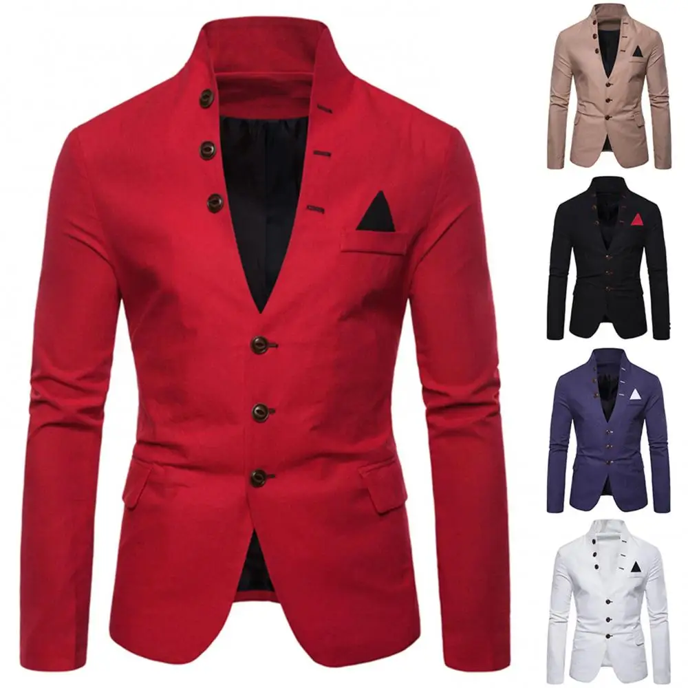 Men Sl-im Fits Social Blazer Spring Autumn Fashion Solid Wedding Dress Jacket Men Casual Business Male Suit Jacket Blazer Gentle