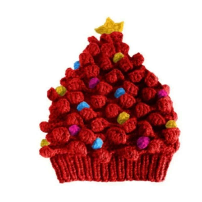 Christmas Knitted Hat Home Christmas Party Adults Kids Creative Pine Tree Shape Christmas Hat Comfy Warm Pullover Hat for Gift