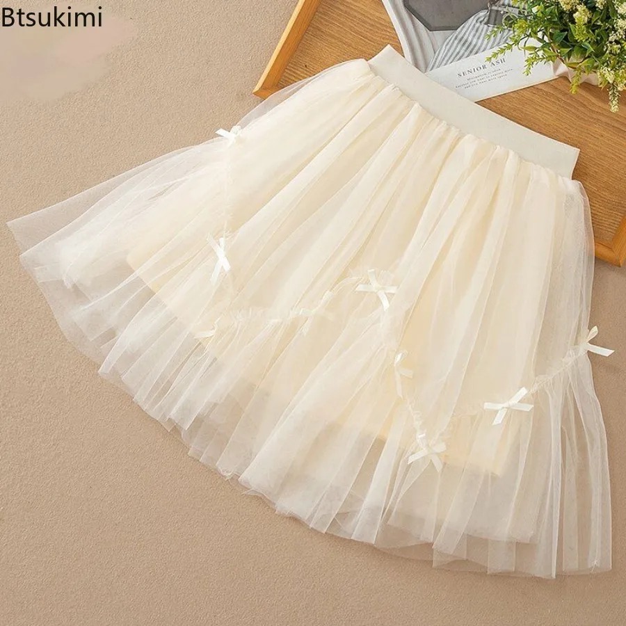 New 2026 Delivery Children Fashion Solid Princess Mesh Skirt Kids Clothes Girls Dress Summer Spring Students Fashion 110-150CM
