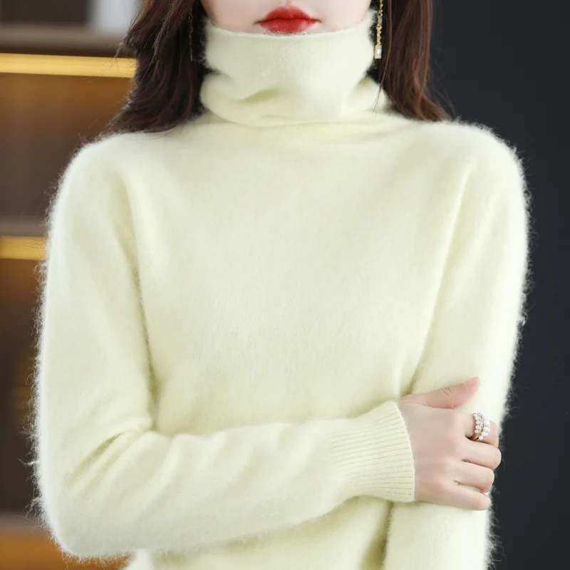 Autumn And Winter The New Mink Cashmere Sweater With Female High-Necked Sweater Padded With Loose Knitted Bottoming Shirt