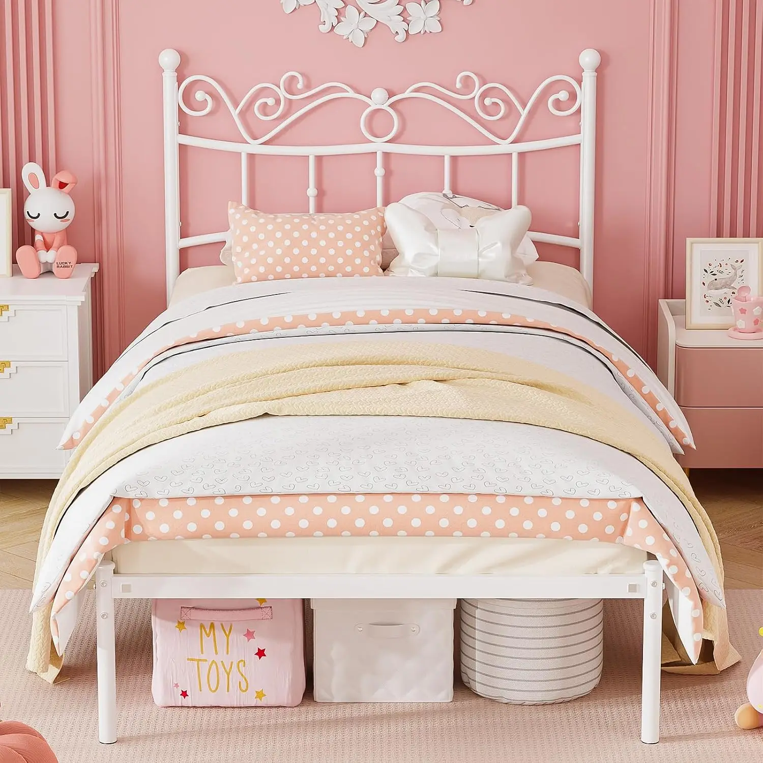 Elegant Modern Twin Metal Bed Frame With Headboard For Girls Platform No Box Spring Needed Underneath Storage Clearance 11 2 Inc