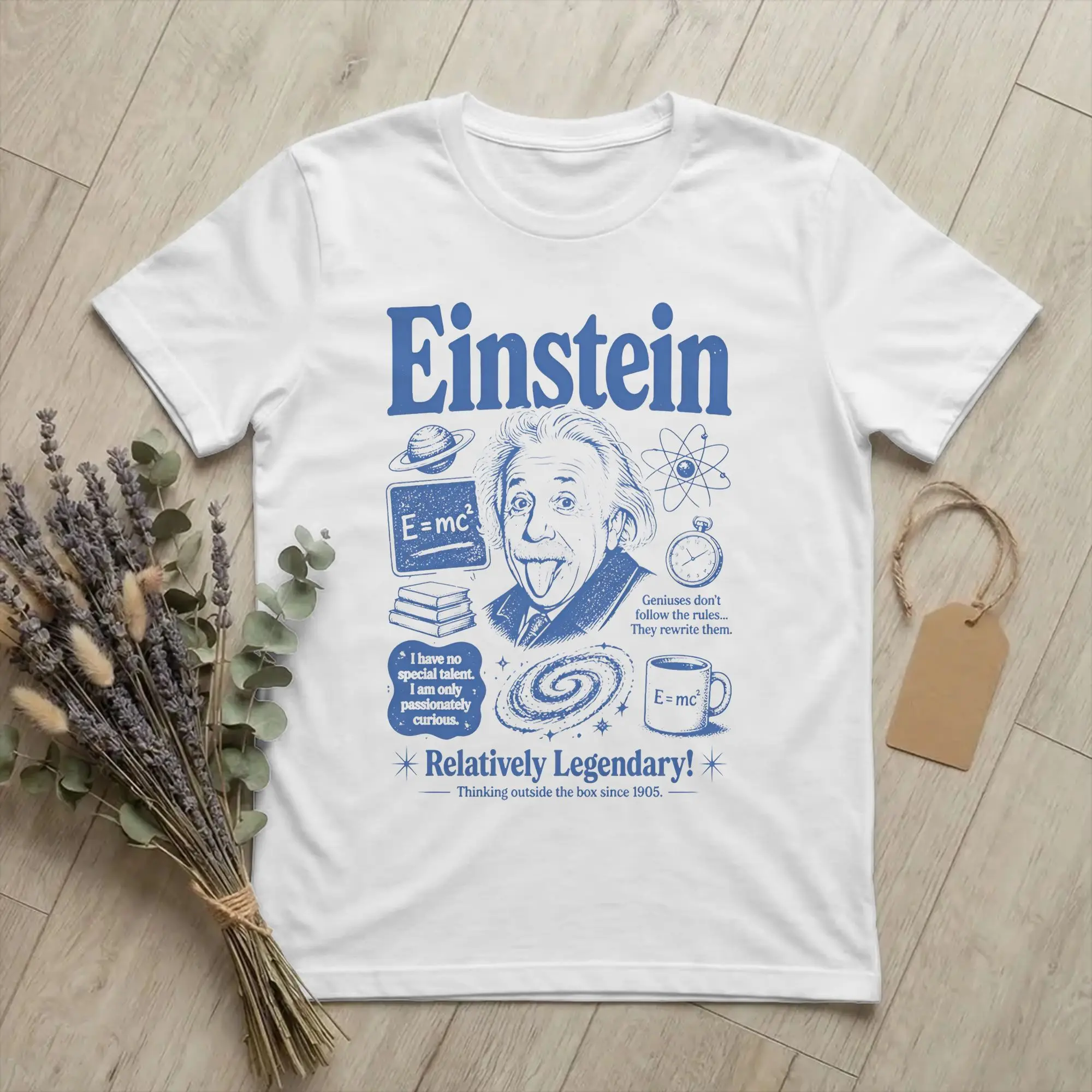 Albert Einstein Genius History T-Shirts Men Physicist Funny 100% Cotton Tees Crew Neck Short Sleeve T Shirts Unique Tops