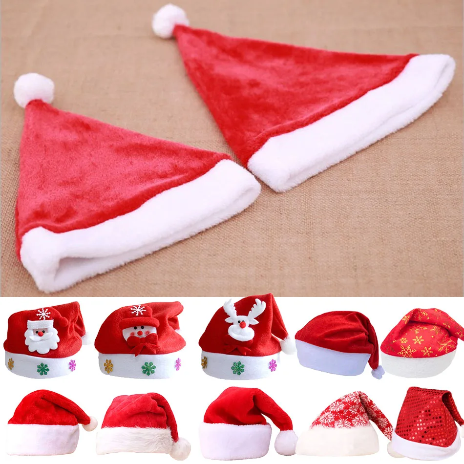 Children Caps Kids Santa Claus Fixed Hat with Bulb Boys Girls Red White Party Clothes Accessories Adult Deer Xmas Hats