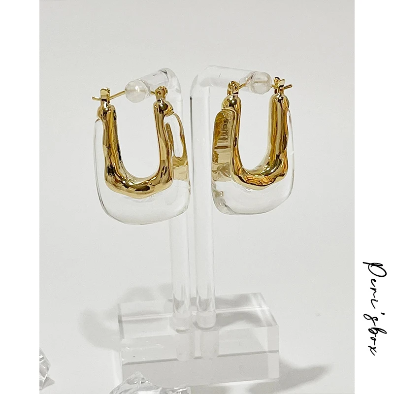 Peri'sBox Exaggerated Transparent Resin U-Shaped Hoop Earring For Women Large Acrylic Irregular Geometric Vintage Huggie Earring