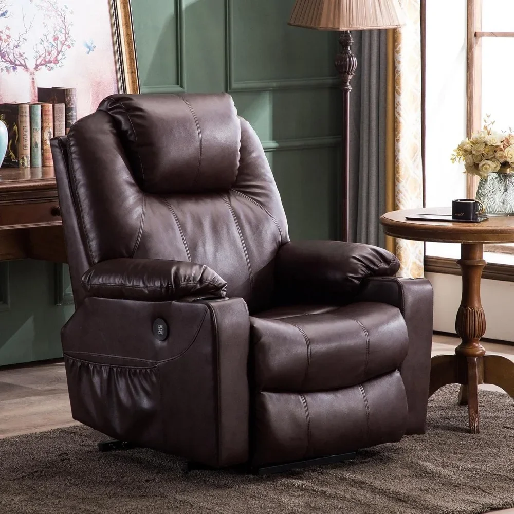 Electric Power Lift Recliner Chair Sofa with Massage and Heat for Elderly  3 Positions  2 Side Pockets  and Cup Holders