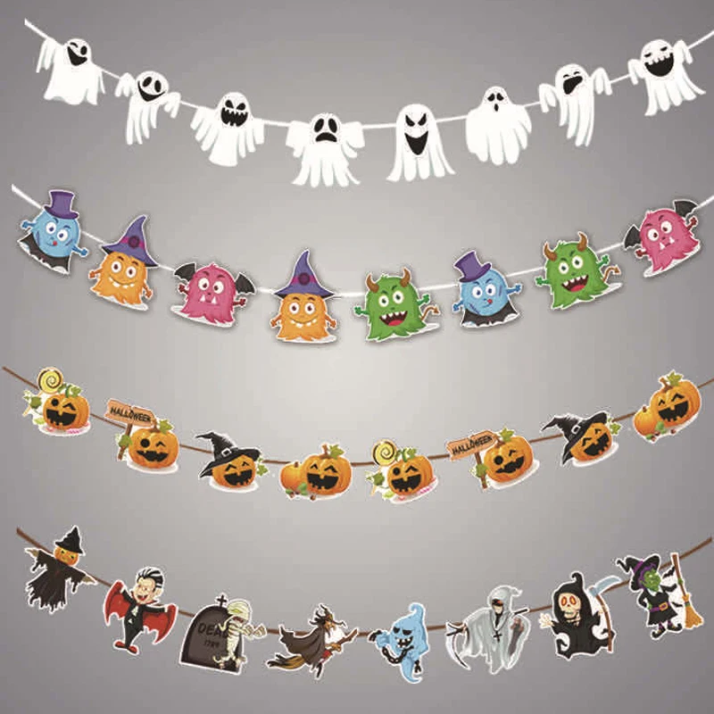 Halloween Cartoon Banner Glittery Ghost/Monster/Pumpkin/Witch Hanging Party Hanging Cartoon Glittery Party Decoration 2.9m