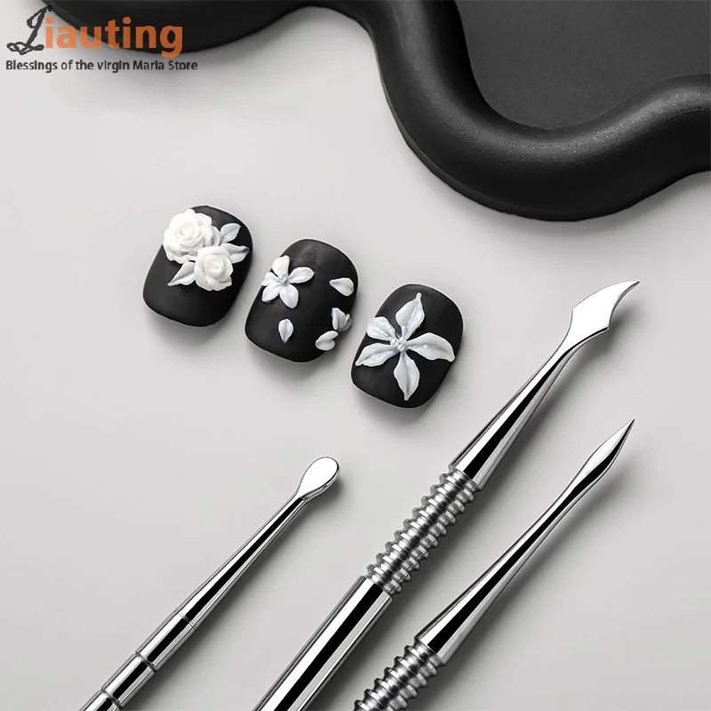 Cepillo de uñas de doble cabeza, extensión de pegamento, palo de eliminación de Gel, espátula de eliminación de esmalte de uñas de acero inoxidable, herramienta de eliminación de inmersión