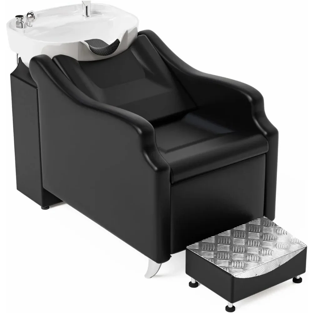 

Salon Shampoo Bowl and Chair, with Deep Ceramic Sink, Backwash Barber Chair Shampoo Unit for Beauty Spa Barbershop Massage