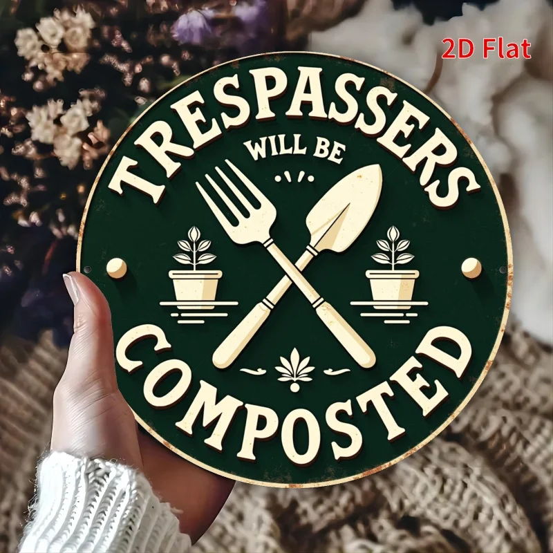 2D Flat - 2D Plane, 1pc, No Entry, Sign Design for Offenders to Be Composted, Round Tin Painting 7.87X7.87Inch, Suitable for Int