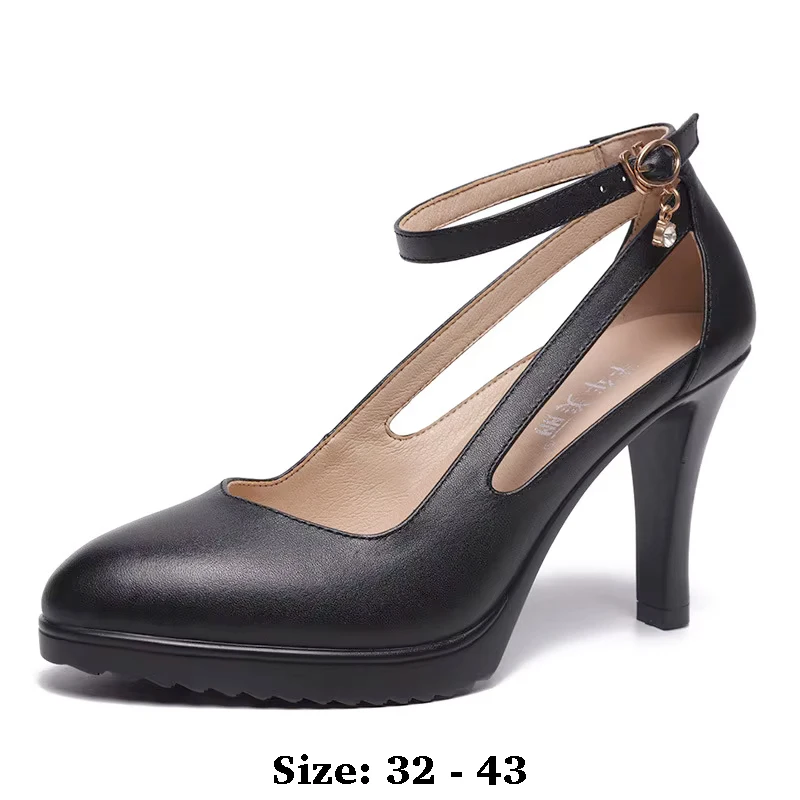 high quality leather shoe for women 8cm 11cm high heel platform point toe 32 33 34 elegant and fashion shoe black red white