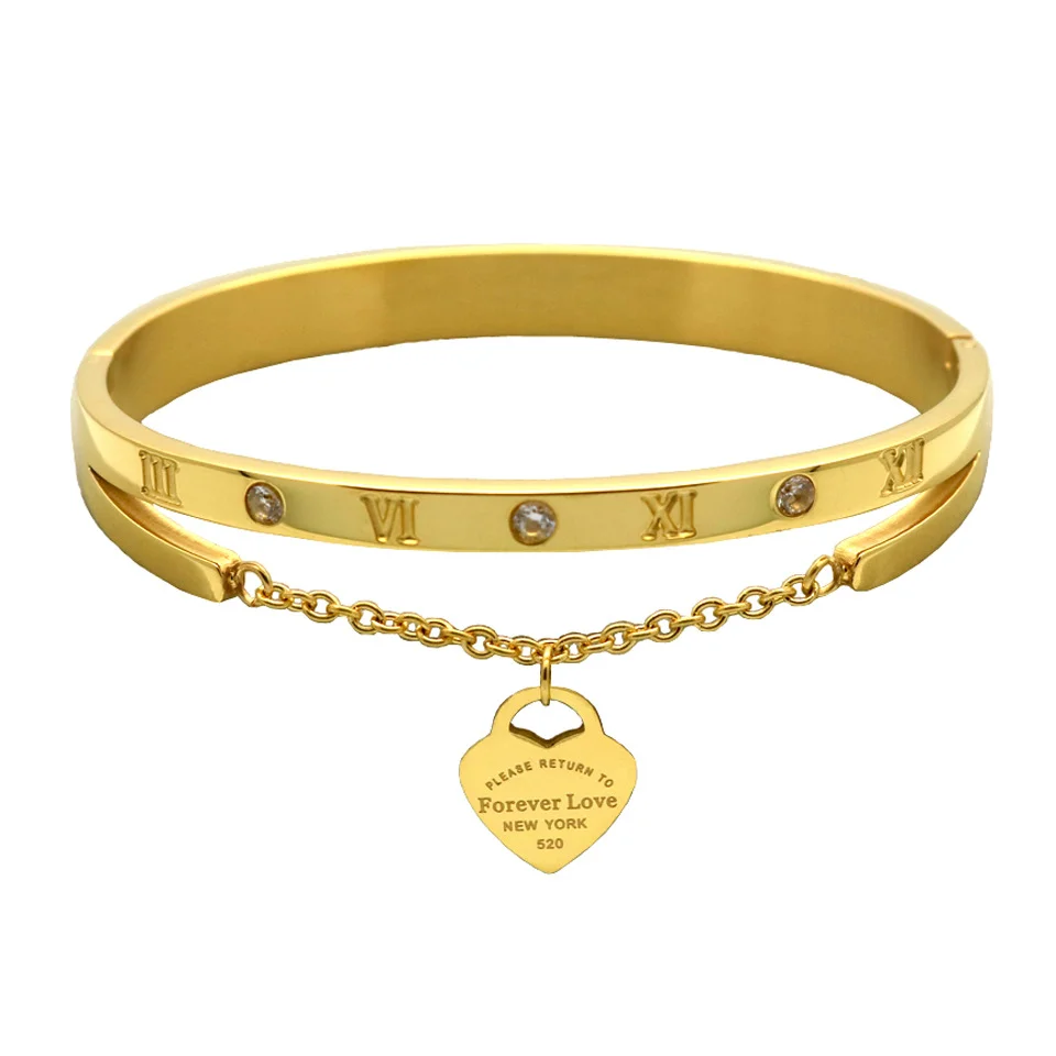 Pulsera Colgante Marca Lujo Para Mujer, Brazalete Acero De Titanio, Etiqueta De Corazón, Amor Eterno, Joyería