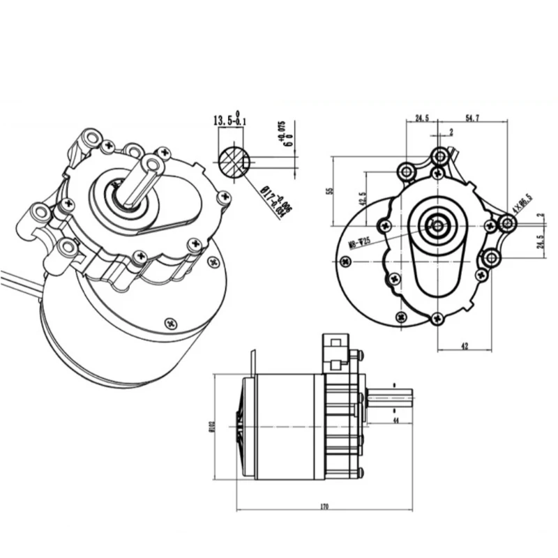 MY1016Z 250W 24V 75/120Rpm Permanent Magnet Brushed DC Motor 44mm Shaft 17Mm Shaft Diameter Used for Wheel Chair Motor Parts