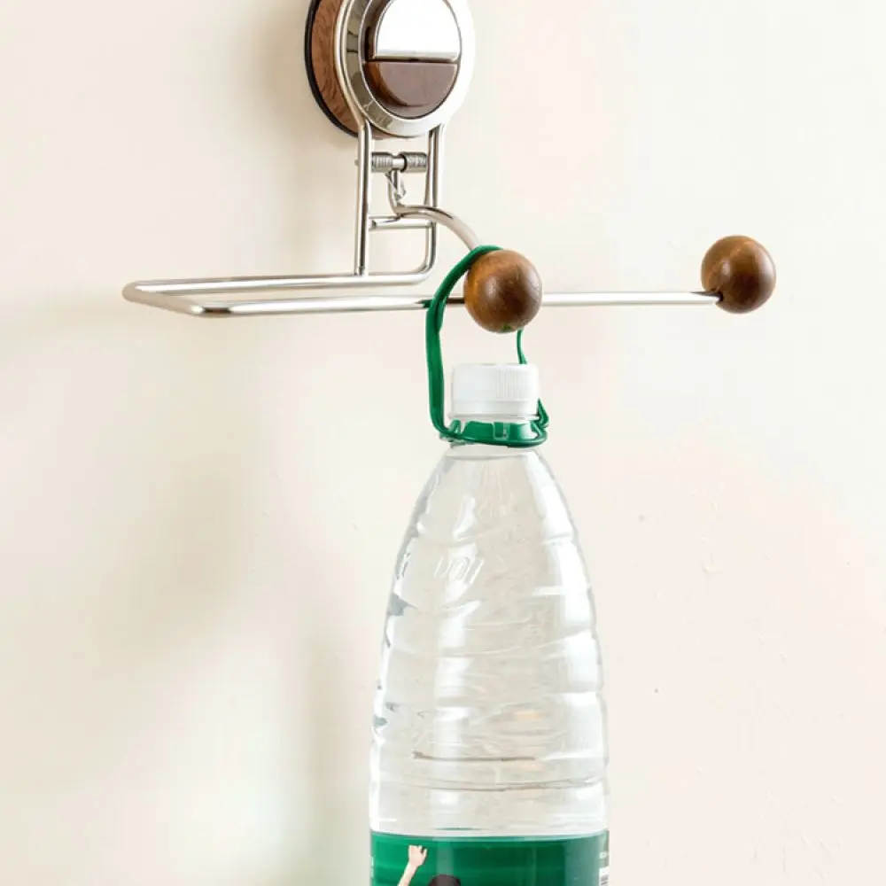 Suction Cup Paper Towel Holder Wooden Kitchen Roll Stand Wall Mount Dispenser Rack No Drill Home Organization Shelf