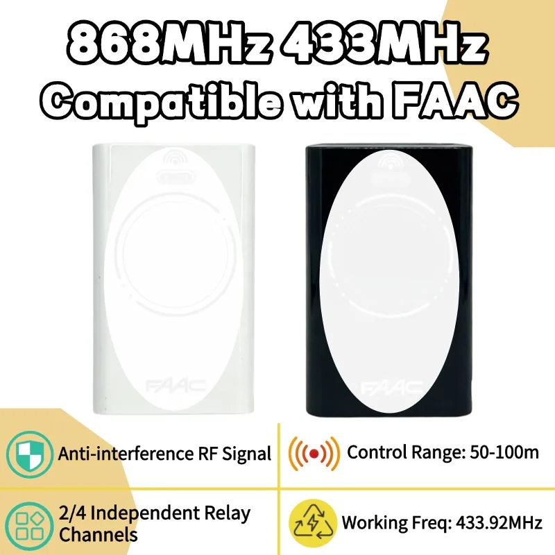 433MHz & 868MHz FAAC Gate Remote Control FAAC XT4 868 SLH LR XT2 868 SLH LR Black / White Garage Door Remote Control