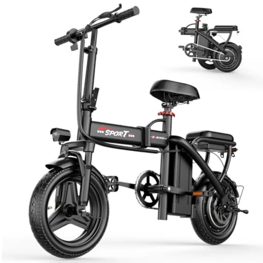 

Commuting electric bike for adults and teens: aluminum folding frame, black, 800/1200W peak power, 22/25MPH speed, 30/45-mile r