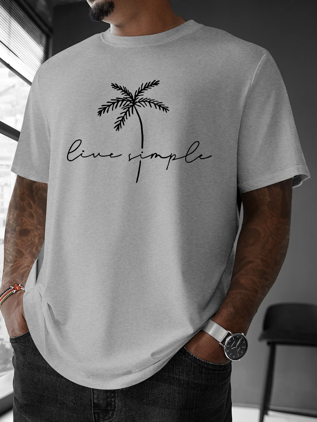 2026 Summer New Style Men's T-shirt Street Casual Fashion Simple Soft Comfortable Breathable 3D Coconut Tree Pattern Print