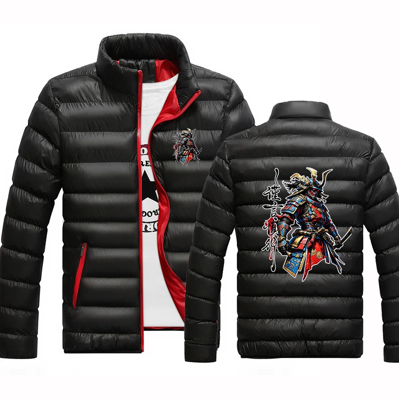 Street-style Samurai Pattern Logo Print 2026 Men's Autumn Winter Thick Warm Fleece Zipper Hoodies Coat Casual Tracksuit Jacket