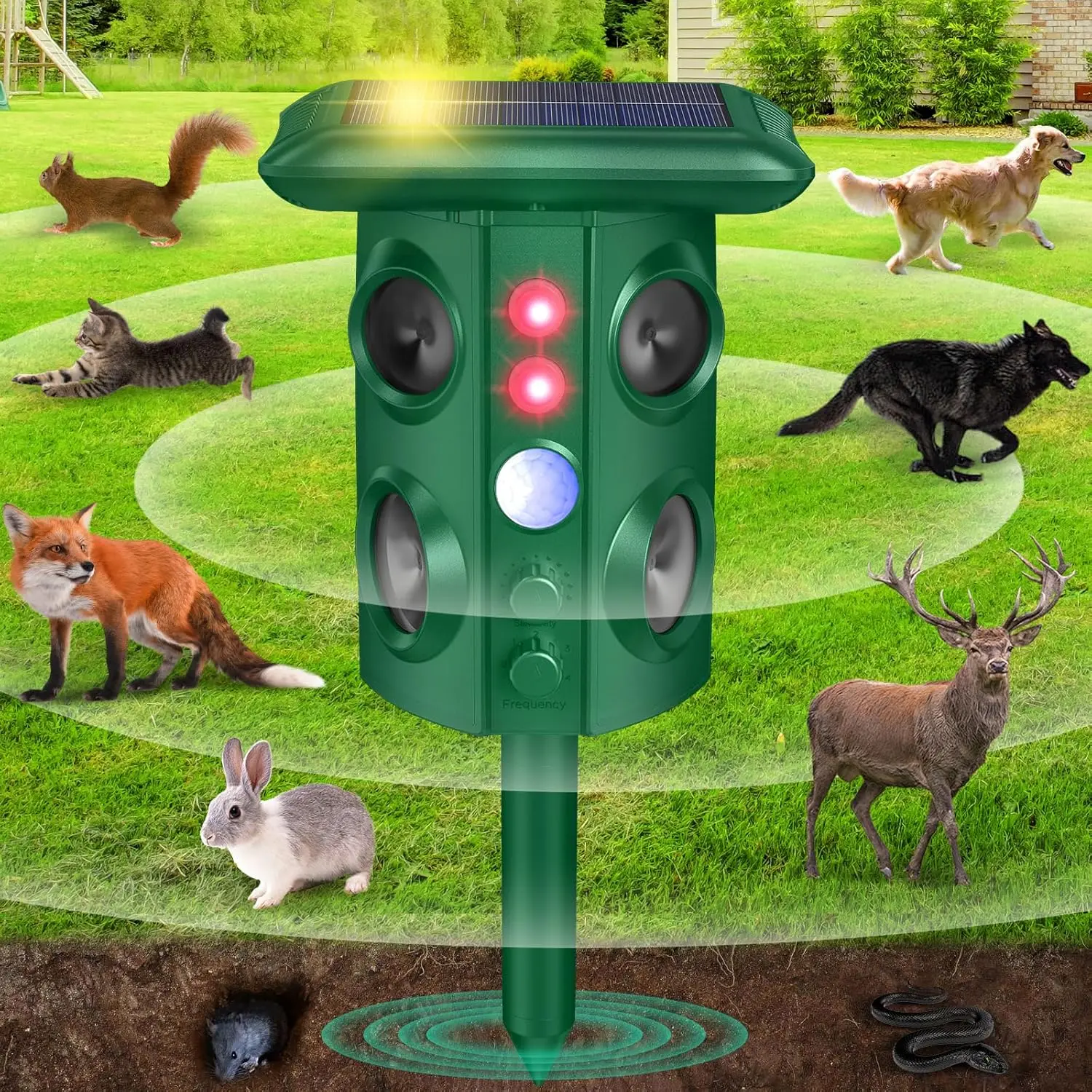 Répulsif animal ultrasonique rechargeable solaire, répulsif de rats, répulsif de serpent'' pour jardin, verger de cour