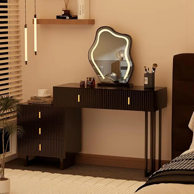 Vanity Desk with Mirror and 3 Lighting Modes,Dressing Table Vanity Set with 5 Drawers